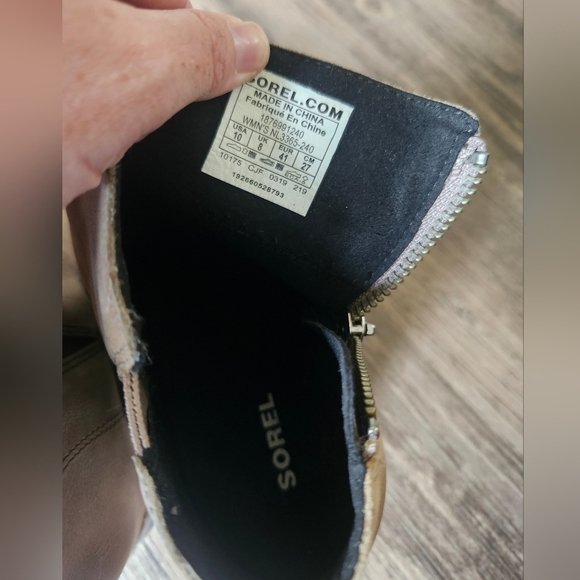 Sorel Joan Of Arctic Leather Wedge Zip Tan Ankle Booties with Chunky Sole - Picture 7 of 7